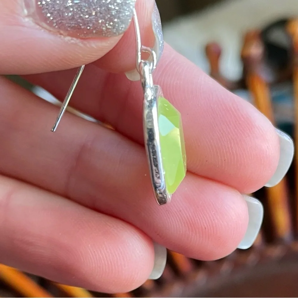 Chic Silver and Green Drop Earrings